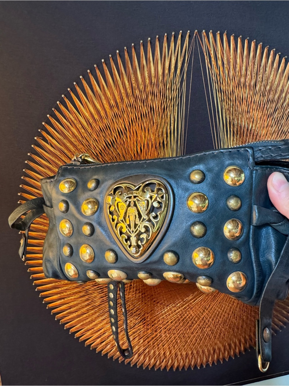 Gucci Hysteria Leather Studded Clutch Bag Blue/Black - Picture 7 of 16